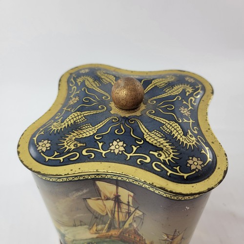 Vintage German Tin Nautical Wooden Ships Sea Horses Crests Tea Biscuits Coffee - Picture 8 of 12
