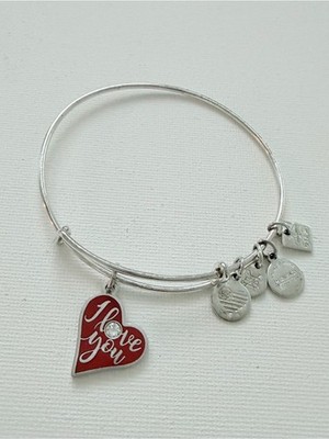 Alex and Ani Silver-Tone Bangle with Red 'I Love You' Heart Charm