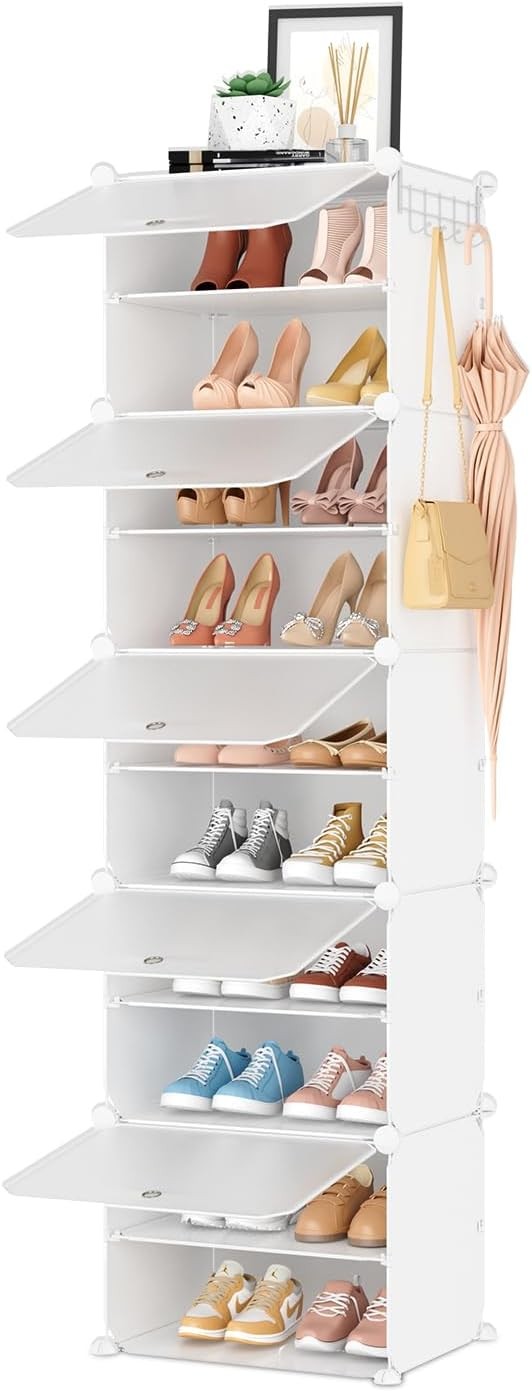 10-Tier Shoe Storage Cabinet with Door - Holds 20 Pairs - Space-Saving Organizer-image