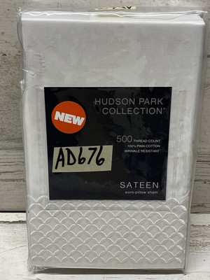 #ad Hudson Park Embroidered Geo Cotton Euro Sham White White New $21.90