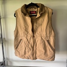 Wrangler Hero Mens Canvas Sherpa Lined Work Vest Tan Khaki Corduroy Trim Medium
