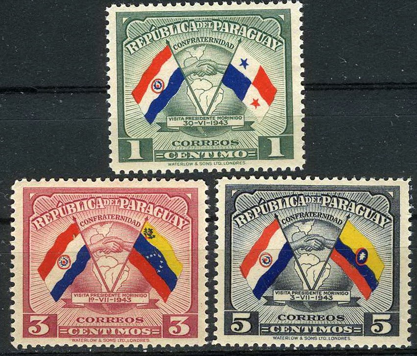 Paraguay 1945 Flags & Presidents Goodwill Tour MNH (SC# 415-417)