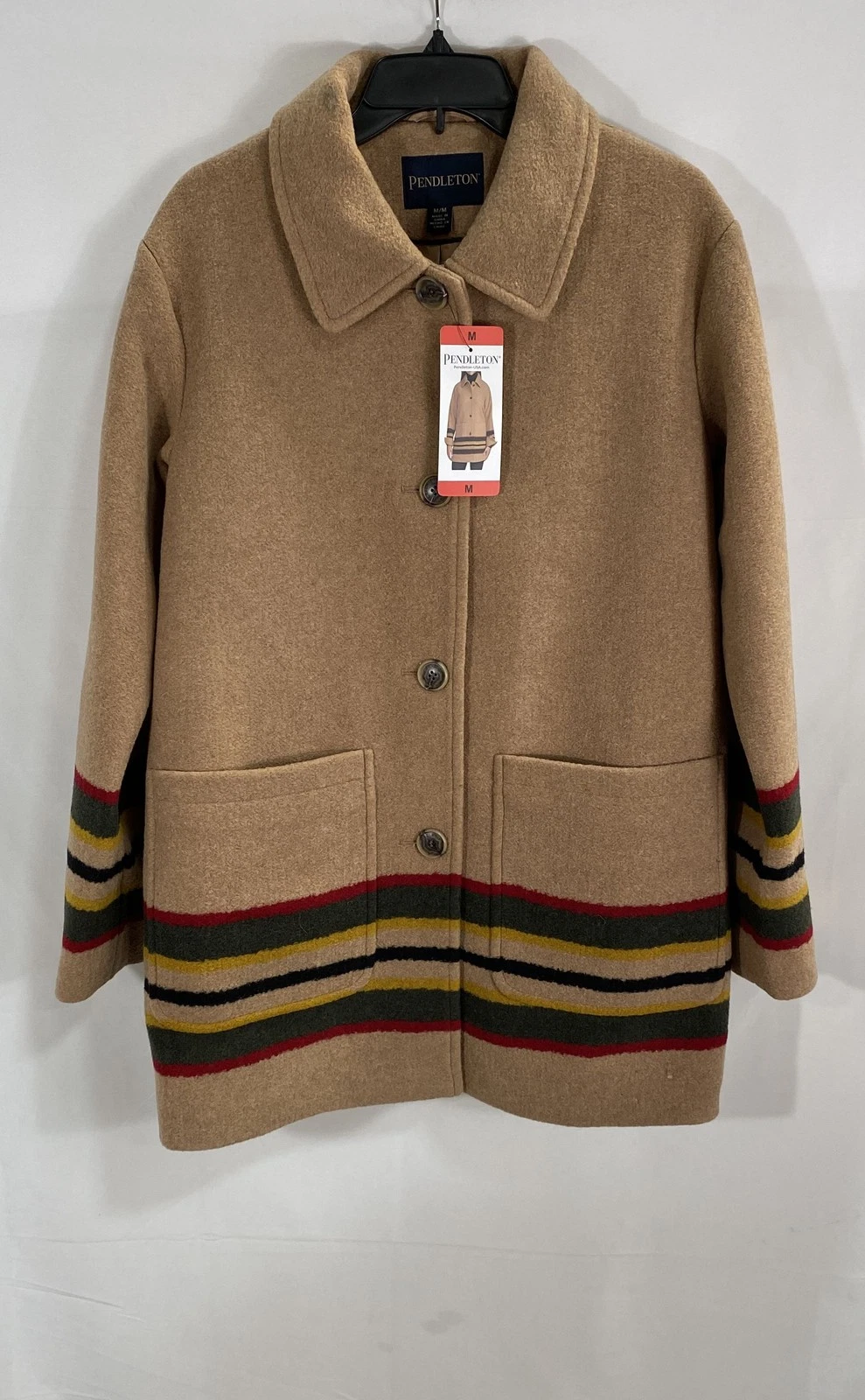 Pendleton Men's Camel Wool Blend Glacier Park Stripe Button Coat NWT M