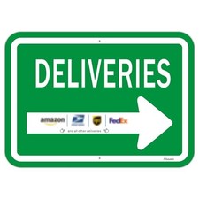 Deliveries with Arrow Sign 10" x 14" Package Delivery Instructions Metal Right