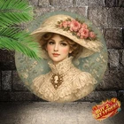 Vintage Dress Women's Theme Elegant Round Tin Metal Sign 8x8