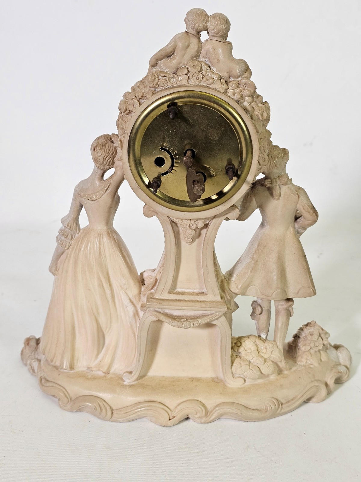 Vintage wind Mantle Clock Colonial Courtship Resin Victorian Germany G Ruggeri