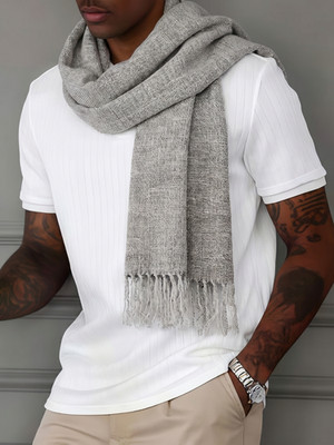 $540 NWT IJO IT Gray Knit Cashmere Silk Men's Scarf Italy 24''X76''