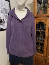 CHRISTOPHER & BANKS Women's Small Purple Knit Shawl Collar Pullover Sweater