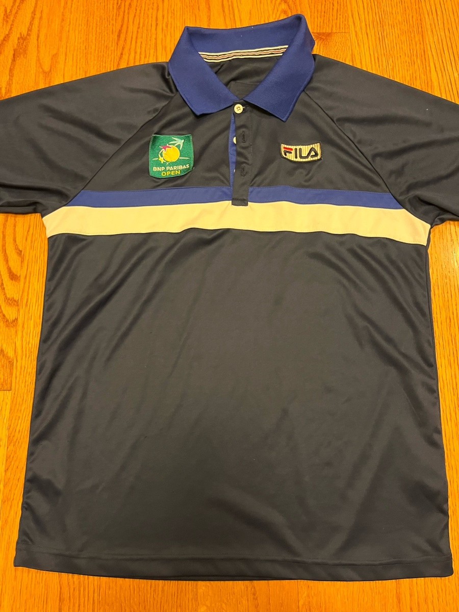 FILA Mens Small BNP Paribas Tennis Open Polo Shirt Ball Kid Blue