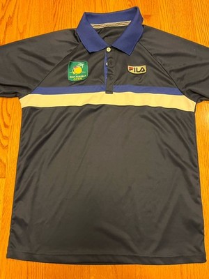FILA Mens Small BNP Paribas Tennis Open Polo Shirt Ball Kid Blue
