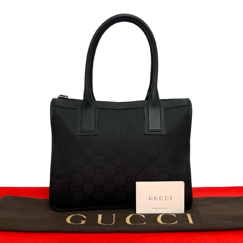 storage item with bag GUCCI GG Logo Pattern Canvas Leather  Leather Handbag Min