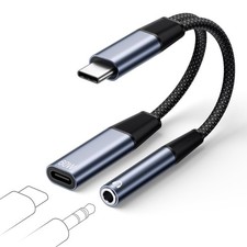 USB C to 3.5mm Headphone and Charger Adapter 2-in-1,Type C to Aux Jack Cable wit