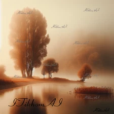 Digital Art Image Landscape Autumn NatureLake Trees Fog Wallpaper Desktop Decor 