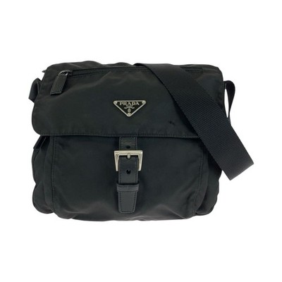 PRADA Tessuto Nylon Shoulder Bag Black Silver Logo Triangle Women Crossbody