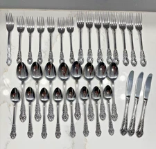 Interpur INR20 Stainless Steel Japan Pierced ROSE Flatware Serving Lot of 33