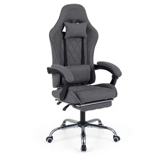 Gaming Chair w/Headrest, Lumbar Support, Linkage Armrests, Reclining Backrest