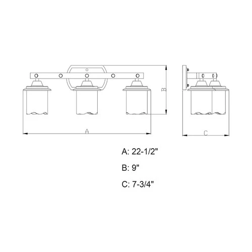 Halifax 3-Light Bathroom Light in Rustic Style 8.75 Inches Tall and 22.5 Inches - Picture 3 of 4
