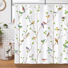 Bird Shower Curtain, Spring Birds on Tree with Green Leaves Bathroom Decor 72...