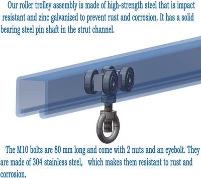 CEIEVER 4 Wiel Montage Roller Trolley 2 Stuks, Licht Duty met Eenvoudige Bout Installatie voor 1-5/8 Breed en Alle 1-5/8 of Groter Stuttkanaal