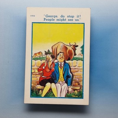 Comic Postkarte umwerben Paar Brüste kitzeln Kuhschwanz KRÄHE UM 1958 C Richter