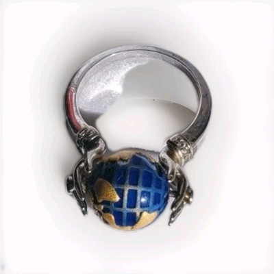 Jade, Saphire, White Zircon Holding The World In Your Hands Platinum Plated Ring