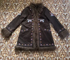Hippie Shake Embroidered Afghan Coat Sz 18 Penny Lane 70s Mongolian Brown Fur