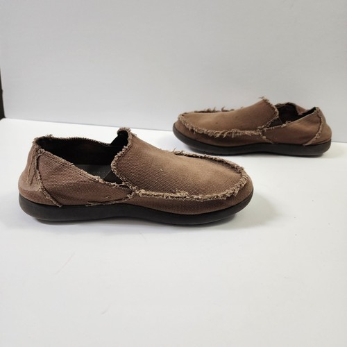 Crocs Loafers Mens 9 Santa Cruz Shoes Brown Canvas Slip On Casual Comfort - Picture 2 of 9