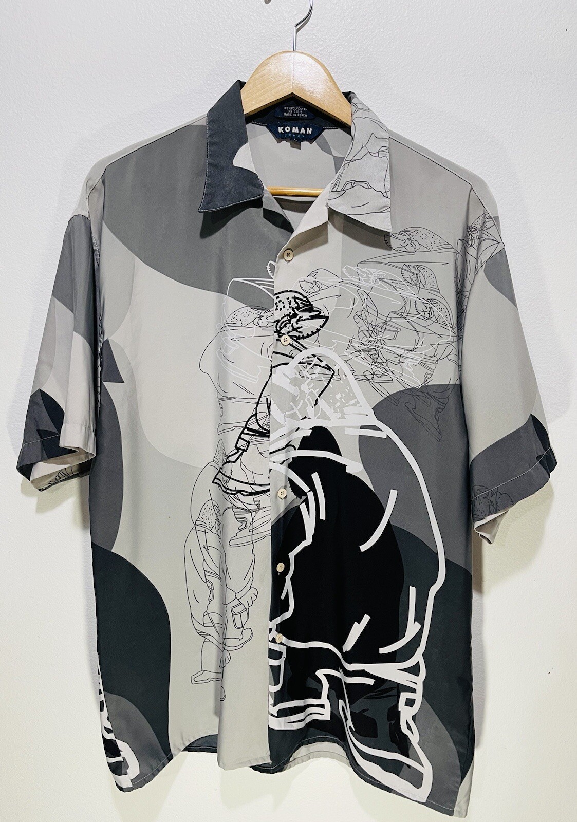 Y2K Punk Graphic Sports Shirt for Men in Gray by KOMAN Korean Streetwear