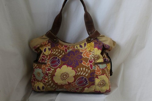 Fossil Leather Trimmed Floral Print Satchel Tote Bag Purse - Picture 10 of 10