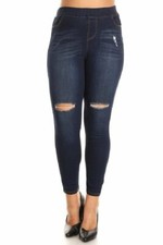 JVINI Women's Plus Size Distressed Denim Jeggings Leggings Pants w/ Pockets 3995