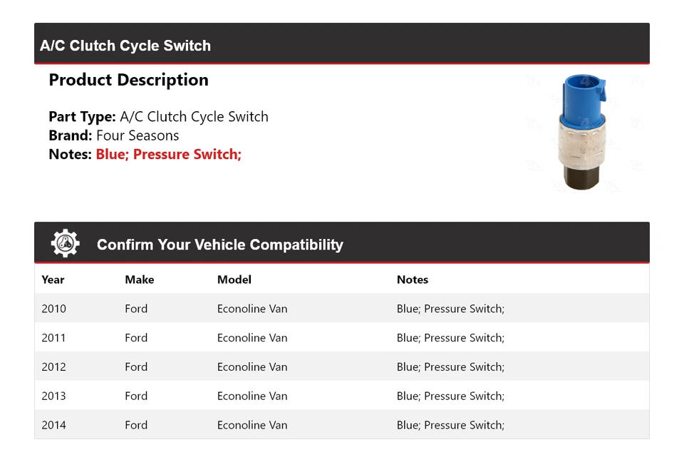 Para 2010-2014 Ford Econoline Van A/C interruptor de bicicleta de embreagem 4 temporadas 2011 2012 - Imagem 2 de 4