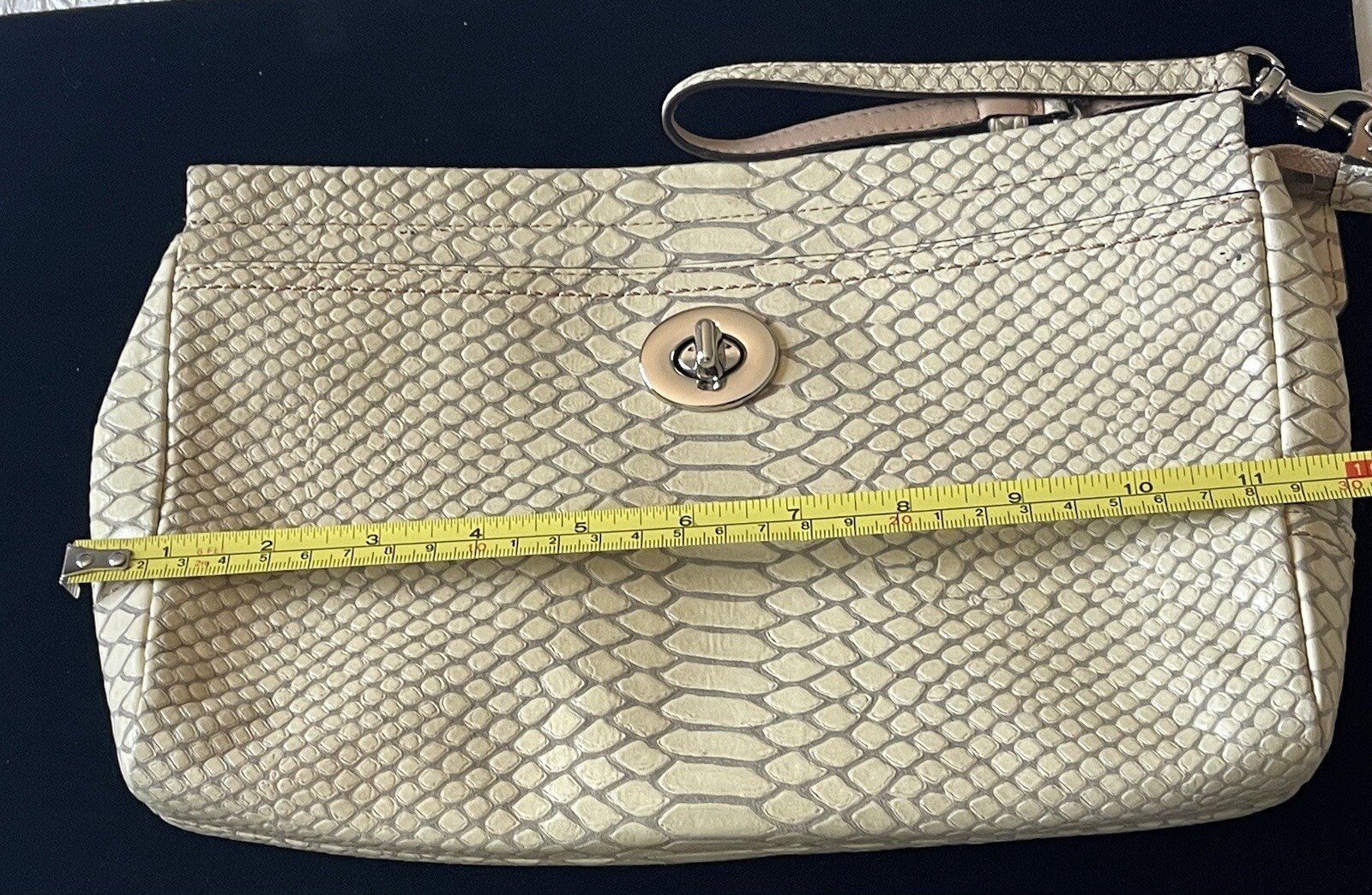 COACH Beige Leather Python Stamped Medium Clutch … - image 16