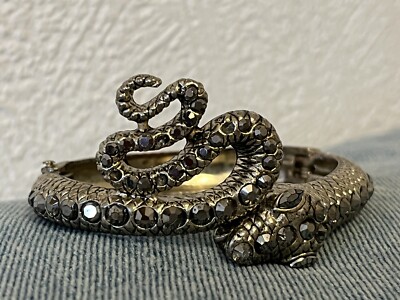Vintage Schlangenarmband silberfarben Kristall verziert Wickeloptik 