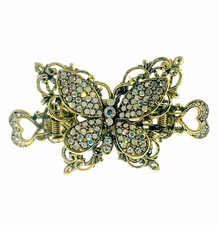VINTAGE BUTTERFLY HAIR CLAW CLIP HAIRPIN USE SWAROVSKI CRYSTAL ELEGANT GOLD AB