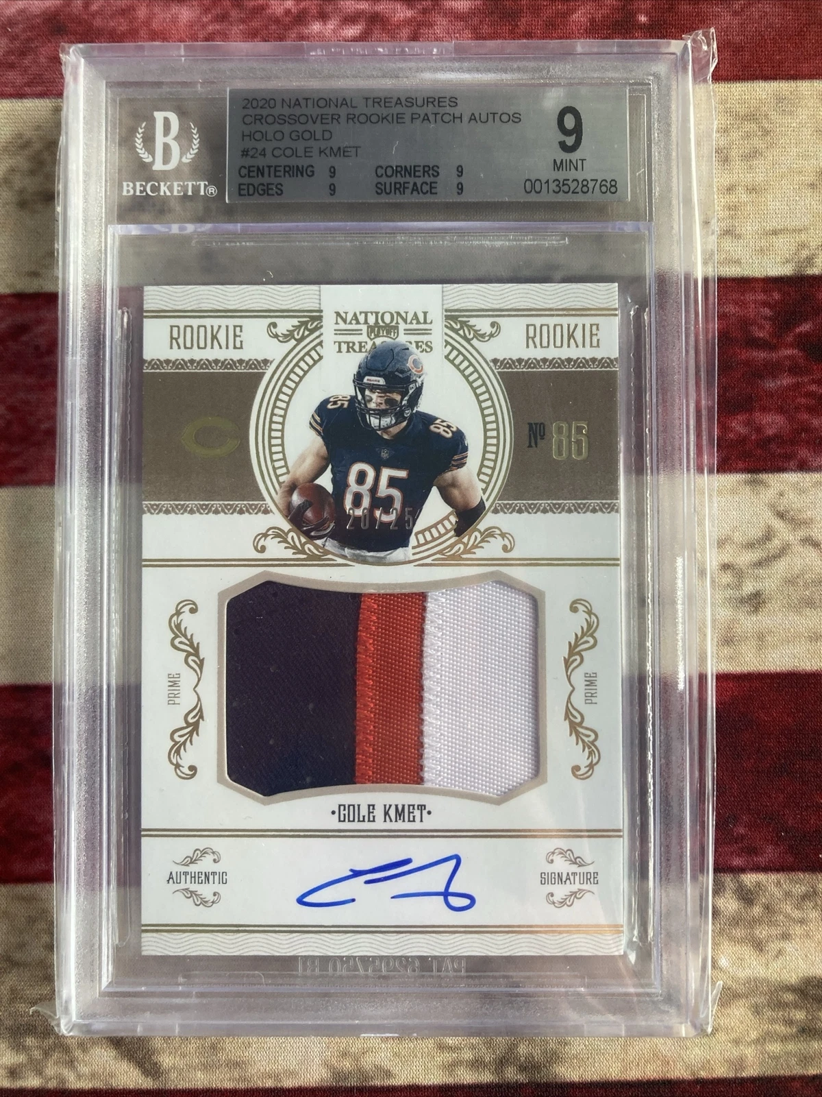 Cole Kmet Panini National Treasures Crossover Rookie Patch Autographs #CK Holo Gold