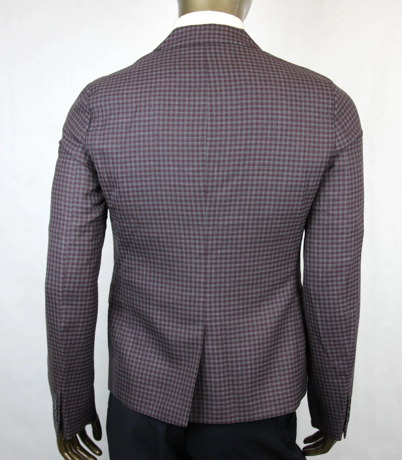 $1650 Gucci Uomo Grigio Borgogna Lana Vichy 2 Bottoni 406675 6086