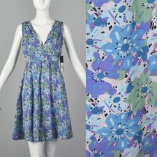 XS 2000s Marc Jacobs Blue Floral Dress Sleeveless Back Zip Short V Neckline