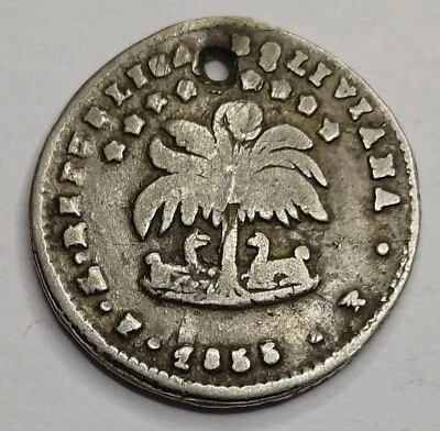 RARE Monnaie Argent, 1/2 Sol 1855 PTS R (mint error?) - BOLIVIA - Photo 1/2
