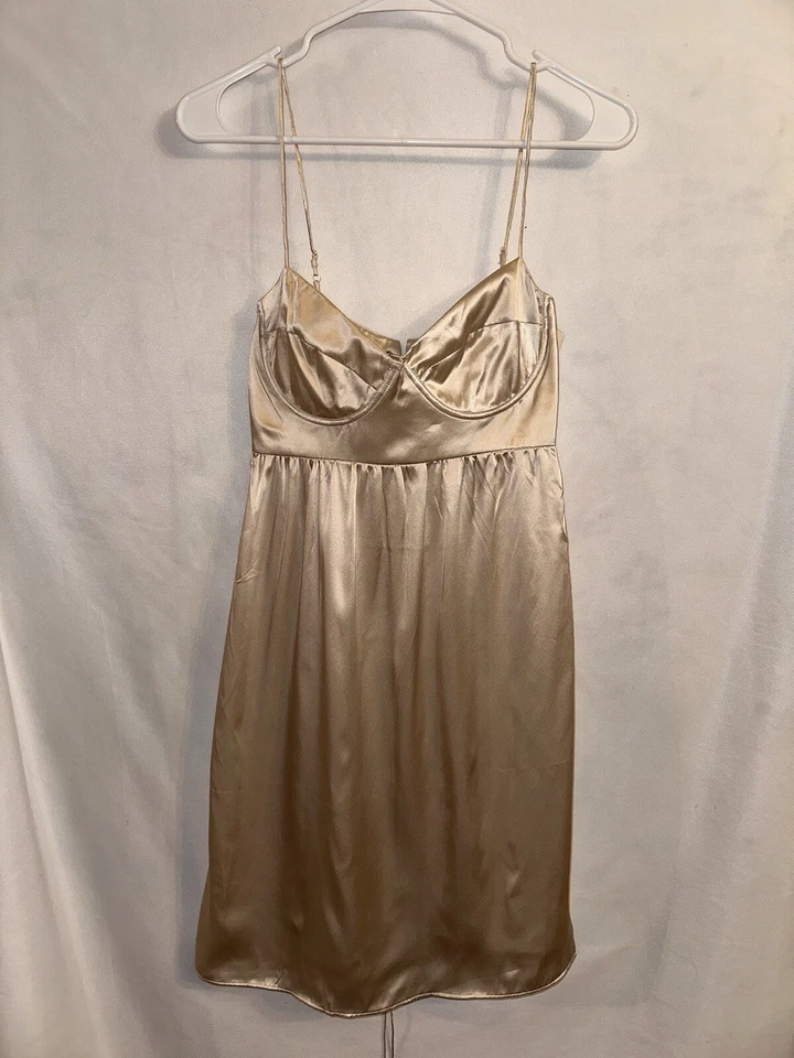 Mini Vestido de Fiesta de Cóctel Venus Dorado Metálico 100% Seda Talla 4 Foto 2 de 4