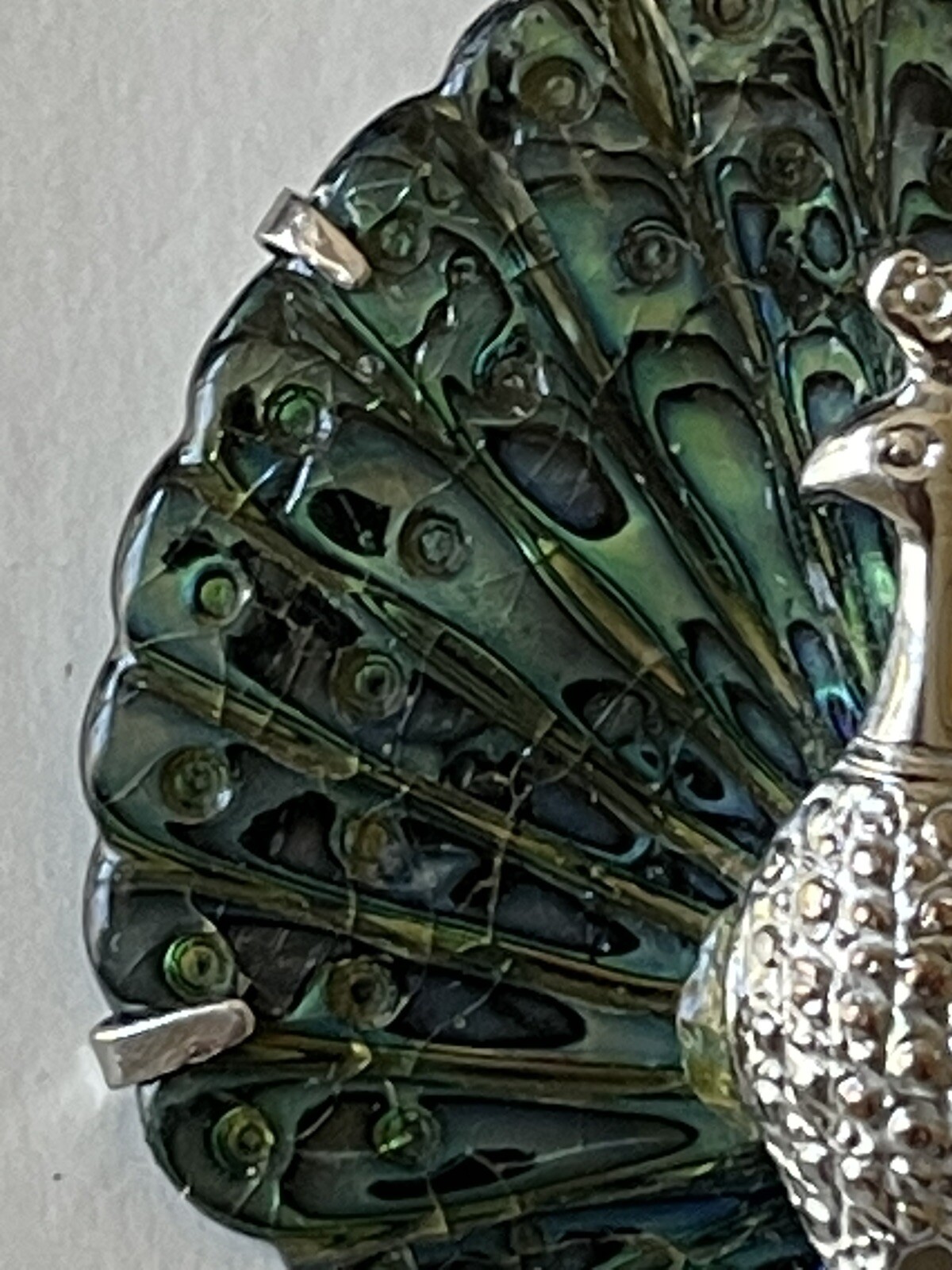 Vintage Peacock Bird Abalone Brooch Pin Paua Shell Si… Gem