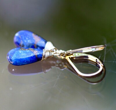 Natural Deep Blue Copper Turquoise Earrings 14k Gold Filled December Birthstone