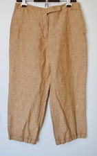 Jones New York Country Womens 100 Linen Cropped Pants Size 12 Brown Wide Leg