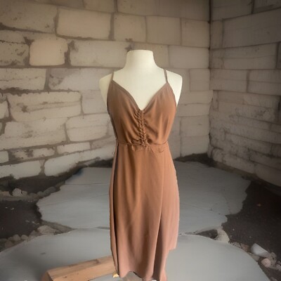see you monday brown dress Bronze Satin Wrap Maxi Dress With Collar M main image 1