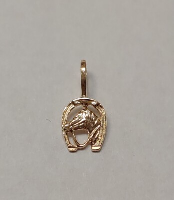  Neu 14k Gelbgold Glück Hufeisen Charm Anhänger 
