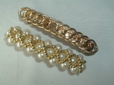 VINTAGE FAUX PEARL GOLD TONE BARRETTES UP DO HAIR ACCESSORY