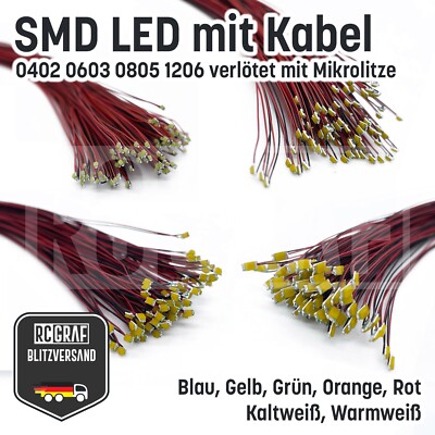 5-100St SMD LED 0402 0603 0805 1206 30cm Mikrolitze verlötet Modell Miniatur