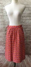 Vintage JG Hook Red Floral Cotton Skirt Tie Waist Pockets Size 10 24x25