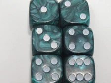 NEW Dice Set of 6 D6 (16mm) - Pearl Green w/ white pips