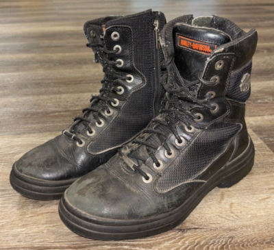 Harley Davidson Mens Side Zip Lace Up Black Leather Boots  display picture 3