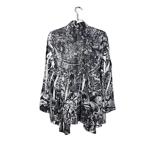 Style & Co. 女式牛仔裤夹克 XL 码黑色白色抽象印花开襟  — 第 3/4 张图片